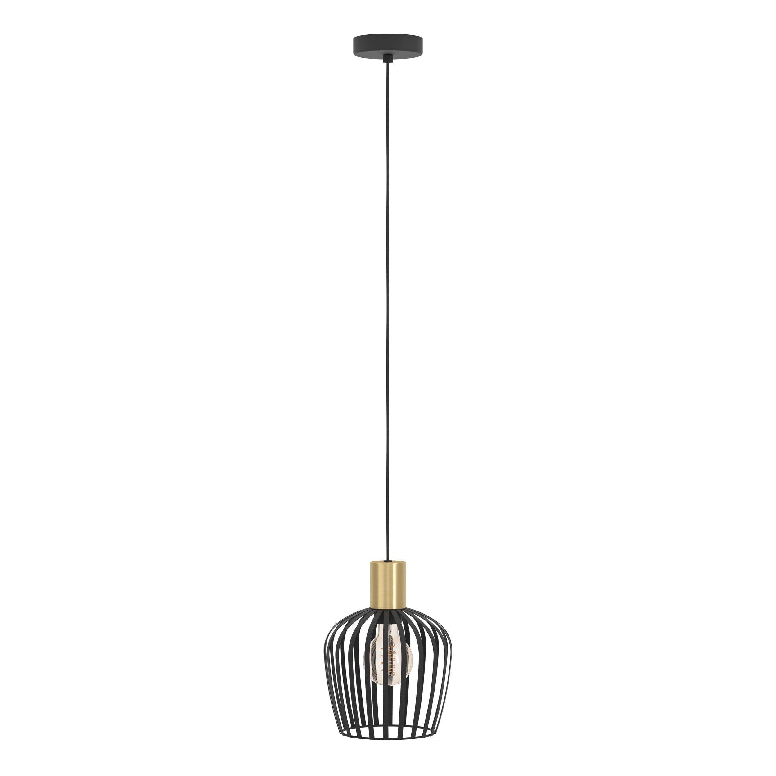 Eglo Empoli Lampadario a 1 luce per il tavolo | da pranzo, lampada a sospensione per sala da pranzo, design rétro, in metallo nero e ottone, lampadario con attacco E27