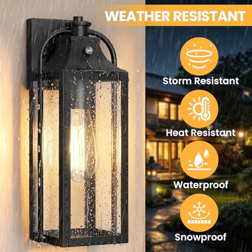 Image of 15 inch Wall Sconces Set of Two, Dusk to Dawn Outdoor Garage Lights, Waterproof Anti-Rust Porch Lights Outdoor, Black Exterior Foyer Lighting Fixtures for Front Door Porch Patio Entryway, 1 Pack