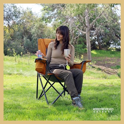 ARROWHEAD-OUTDOOR-Portable-Folding-Camping-Quad-Chair-w-6-Can-Cooler-Cup-Wine-Glass-Holders-Heavy-Duty-Carrying-Bag-Padded-Armrests-Headrest-Seat-Supports-up-to-450lbs-USA-Based-Support