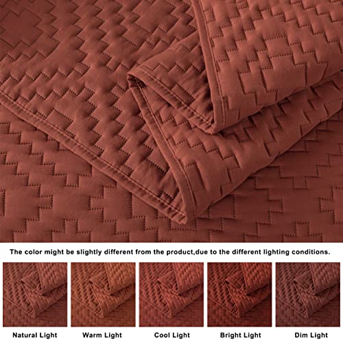 R.share Burnt Orange Queen Size Quilt Bedding Sets With Pillow Shams, Boho Full Lightweight Soft Bedspread Coverlet, Quilted Blanket Thin Comforter Bed Cover For All Season, 3 Pieces, 90X90 Inches #TOP3