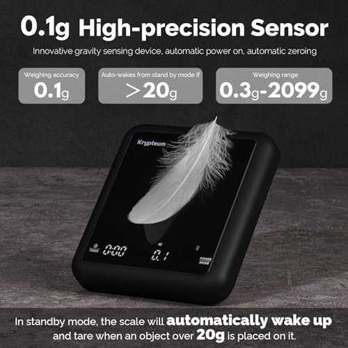KRYPTEUM Rechargeable Mini Coffee Scale with Timer, 2kg/0.1g Accuracy Digital Coffee Scales for Espresso, Portable Kitchen Weighing Scale with Auto Timing, Espresso Scales with Four Modes (Black) - Image 4
