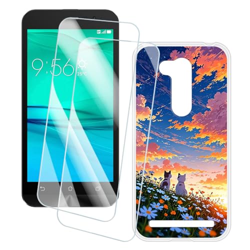 OAGELIM 2 Pack Protège-Écran + Coque Compatible avec ASUS Zenfone GO ZB452KG (4.5 Pouce) Coque Impression Artistique Personnalisée et Film Verre Trempé...