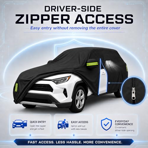 Image of Car Cover All Weather Custom Fit for Honda CR-V & RAV4 Waterproof 10 Layers 210T Full Cover Universal Heavy Duty Sun UV Rain Hail Protection with Driver Door Zipper Breathable Vents.