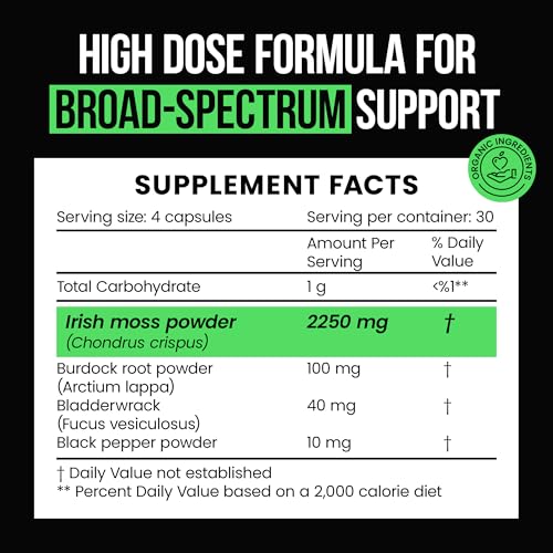 Organic Irish Sea Moss Capsules 2400 mg - Burdock Root and Bladderwrack Powder Real Seamoss Pills for Immune Support, Joint and Gut Health Help - Raw Sea Moss Advanced Herbal Supplement - Image 3