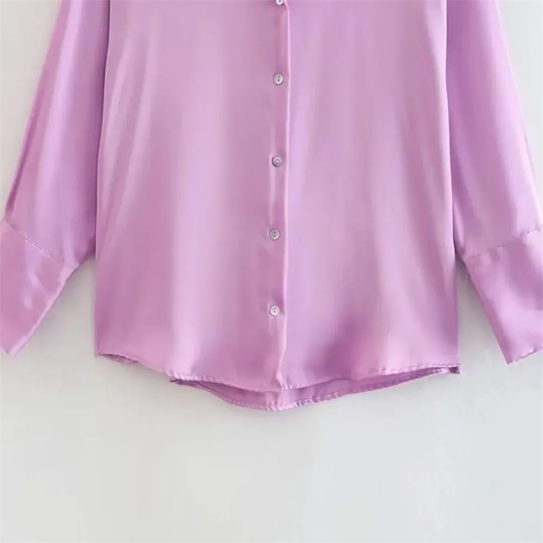 Camisas sueltas de satén de moda para mujer, estilo vintage, manga larga, botones frontales, blusas femeninas elegantes