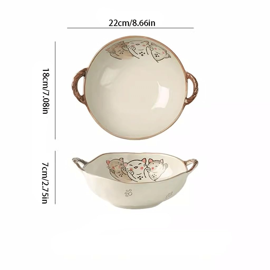 Suppenschüssel mit zwei Henkeln, Ramen-Schalen, Obstschale, Retro-Keramik, Doppelohrig, for Den Haushalt, Chinesische Nudelsalat-Suppe, Instant-Dinner-Teller