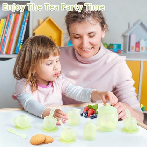 Image of MCGMITT Tea Party Set for Toddler 3-5, 15PCS Silicone Tea Set Kids Tea Set, Includes Teapot, 4 Tea Cups and Coasters, Creamer, Sugar Bowl, 4 Spoons, Kitchen Pretend Play for Little Girls Boys Age 3-6