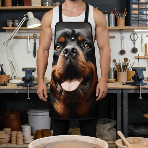 Delantal para trabajo con diseño Rottweiler negro y 8 bolsillos miniatura 4