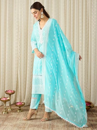 Image of INDO ERA Women Pure Cotton Kurta Set with Dupatta | Festive Suit Set, 10790