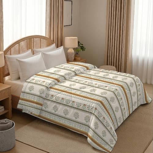 Image of MORADO Glace Cotton AC Comforter /Blanket /Quilt for Double Bed | Ultra Soft & Lightweight | All Season Reversible Comforter | Cozy Bedding for Home & Hotel | Size 90x100 Inches,Mari Gold,Double