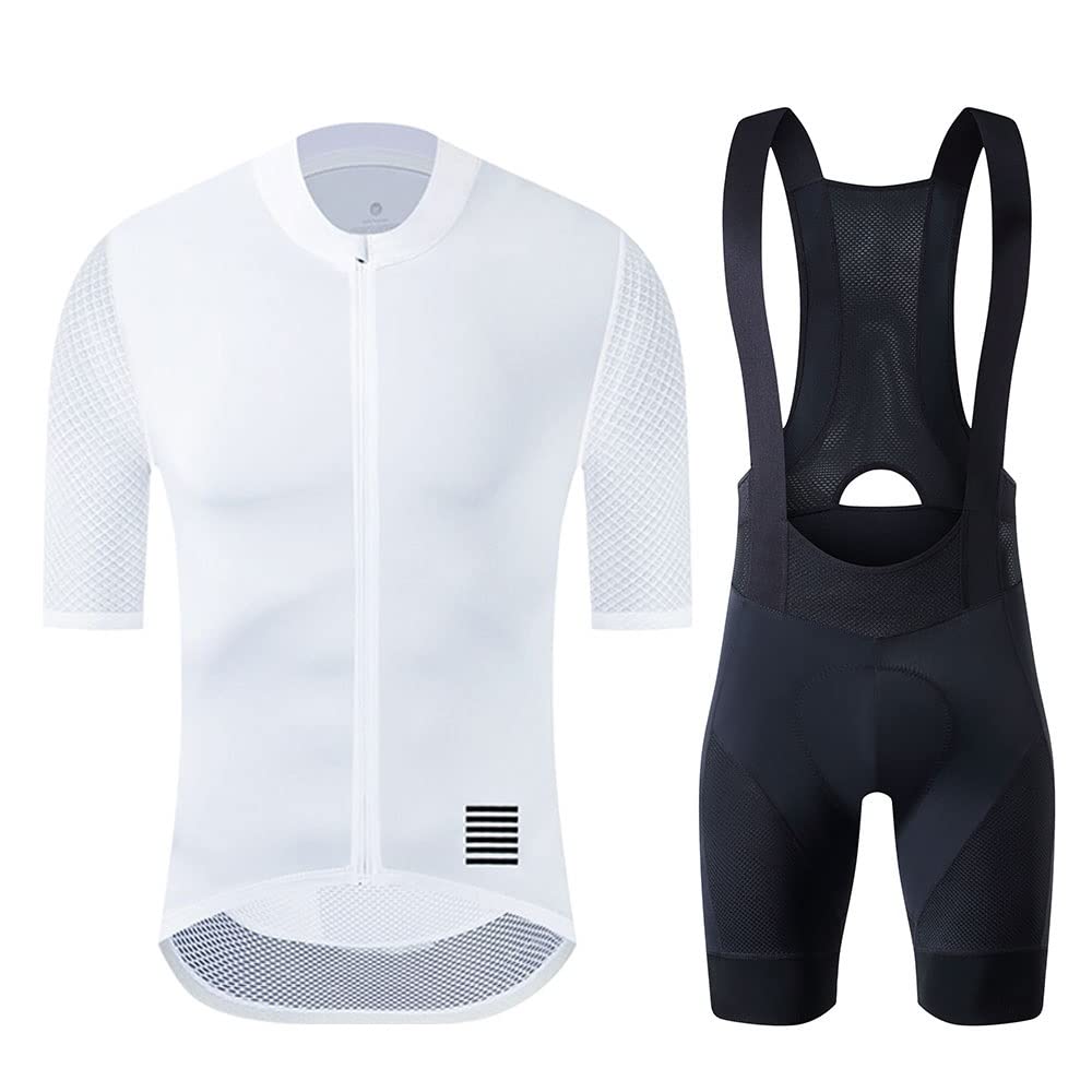 Culotte Ciclismo Hombre Ciclismo Jersey Set clásico Mountain Bike Bib Shorts Kit Reflectante Ropa de Bicicleta Personalizada(White,Asia-M)