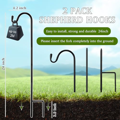 Image of 2 Pcs 24 Inch Shepherds Hook for Outdoor Adjustable Bird Feeder Pole Metal Steel Shepard Hooks for Hummingbird Stand Feeder Pole for Garden Plant, Lantern, Hanging Wedding Decor