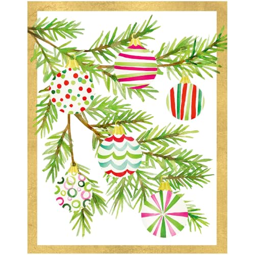 Caspari Modern Painted Ornaments Petite Boxed Holiday Greeting Cards – Set of 15 Premium Christmas Cards & Envelopes, Printed in Switzerland, FSC Certified Paper