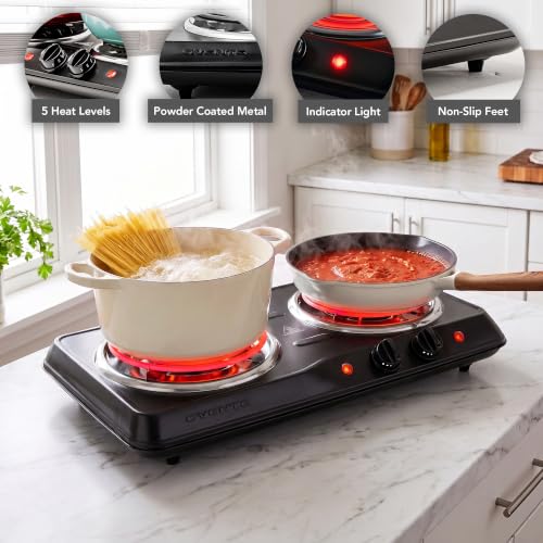 Image of OVENTE Electric Double Burner, 1700W Coil Hot Plate, Black BGC102B (Pack of 5)