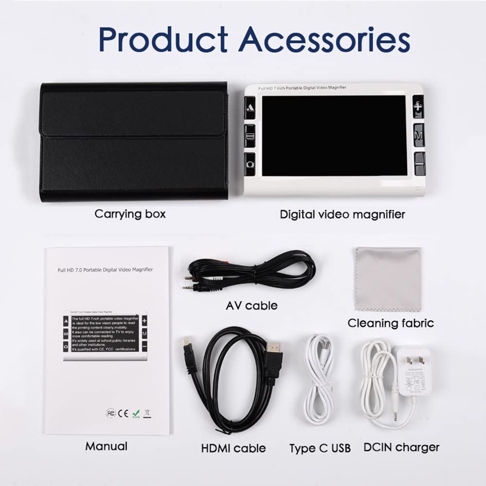 7,0-calowa Lupa Cyfrowa Do Czytania, Zoom 2-32x, 19 Trybów Kolorów, Wyjście AV HDMI USB, Dla Osób Słabowidzących, Czytających, Piszących I Oglądających Książki