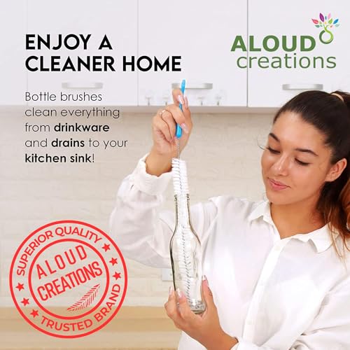 Image of ALOUD CREATIONS 4Pc Combo of Bottle Cleaning Brush | Long Handle Silicone Bottle Cleaner Brush for Washing Water Bottle, Baby Bottle, Containers, Vase & Glass | Bottle Mug Cleaning Brush | Pack of 4