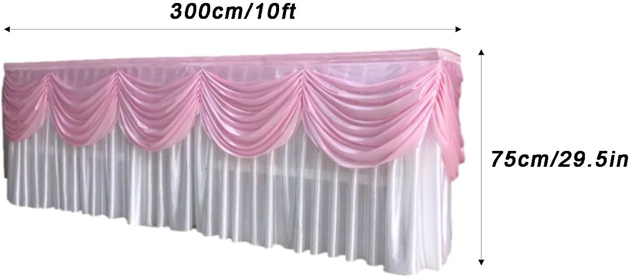 Red and White 10 FT Table Skirt with Elegant Swag – Ice Silk Fabric Table Skirt for Party or Wedding(Blue+white,300 cm/118in)
