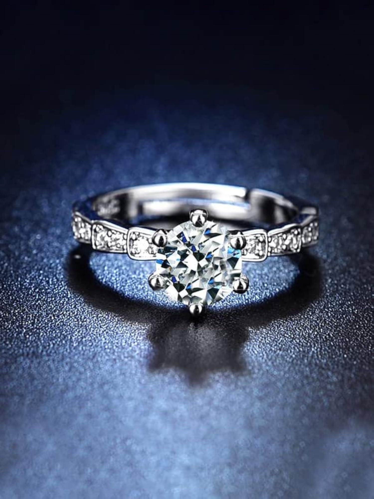 Adjustable Crystal Ring for Stone Finger, Silver Toned, A5 Crystals