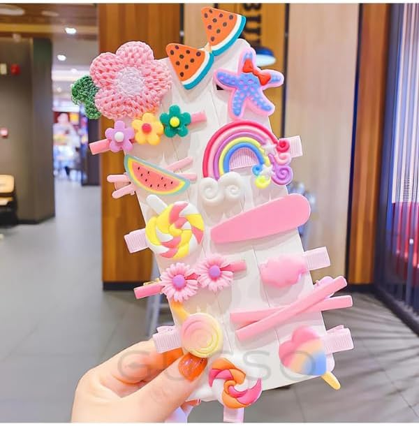 Çocuk Tokası 14 Adet, Renkli Tokalar, Çocuk Saç Aksesuarları, Sevimli Kız Tokaları, Gucso (Pembe)