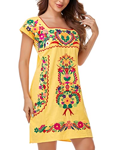 Image of YZXDORWJ Women Mexican Embroidered Dress Ruffle Collar Sleeveless