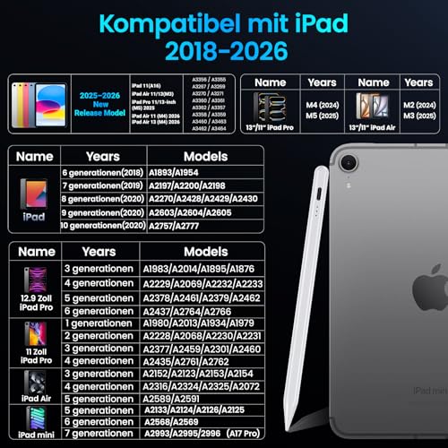 Variglas Stift für iPad 2018-2026-2X Schnellladung, Palm Rejection Neigung – Ansicht 5