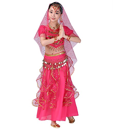 Astage Girl Belly Dance Kids Performance Indian Jewelry Costume All Ornaments Hotpink S