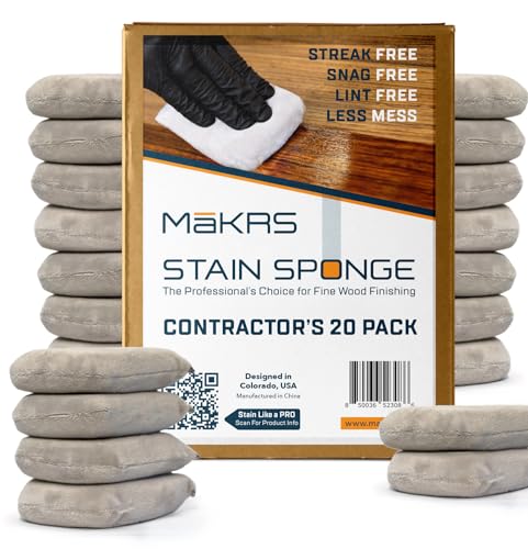 Image of MāKRS Stain Sponge, 20-Pack Staining Pads, Lint, Snag and Streak-Free Applicator Sponges, Micro-Brush Material Over Foam Core, for Wood Stains and All Finishes, Easy to Use with Consistent Application