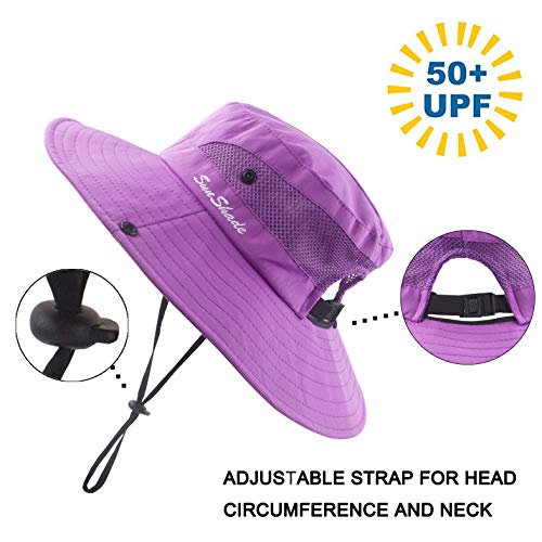HGGE Kids Girls Sun Hat UV Protection Wide Brim Beach Cap with Ponytail Hole3