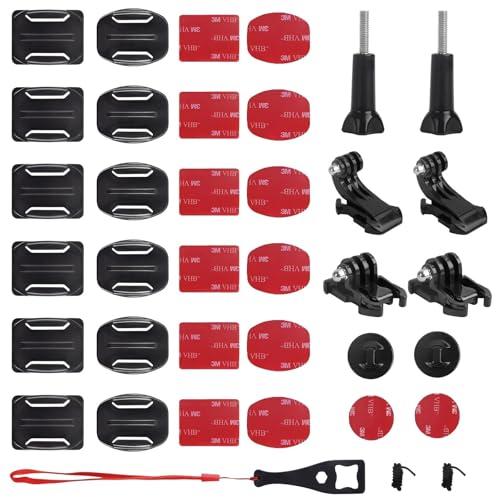 Gtwinsone Lot de 35 Fixations Adhésives Incurvées et Plates pour Casque Fixation pour Gopro Support Fixation Adhésive Accessoires avec Trépied Adaptateur...