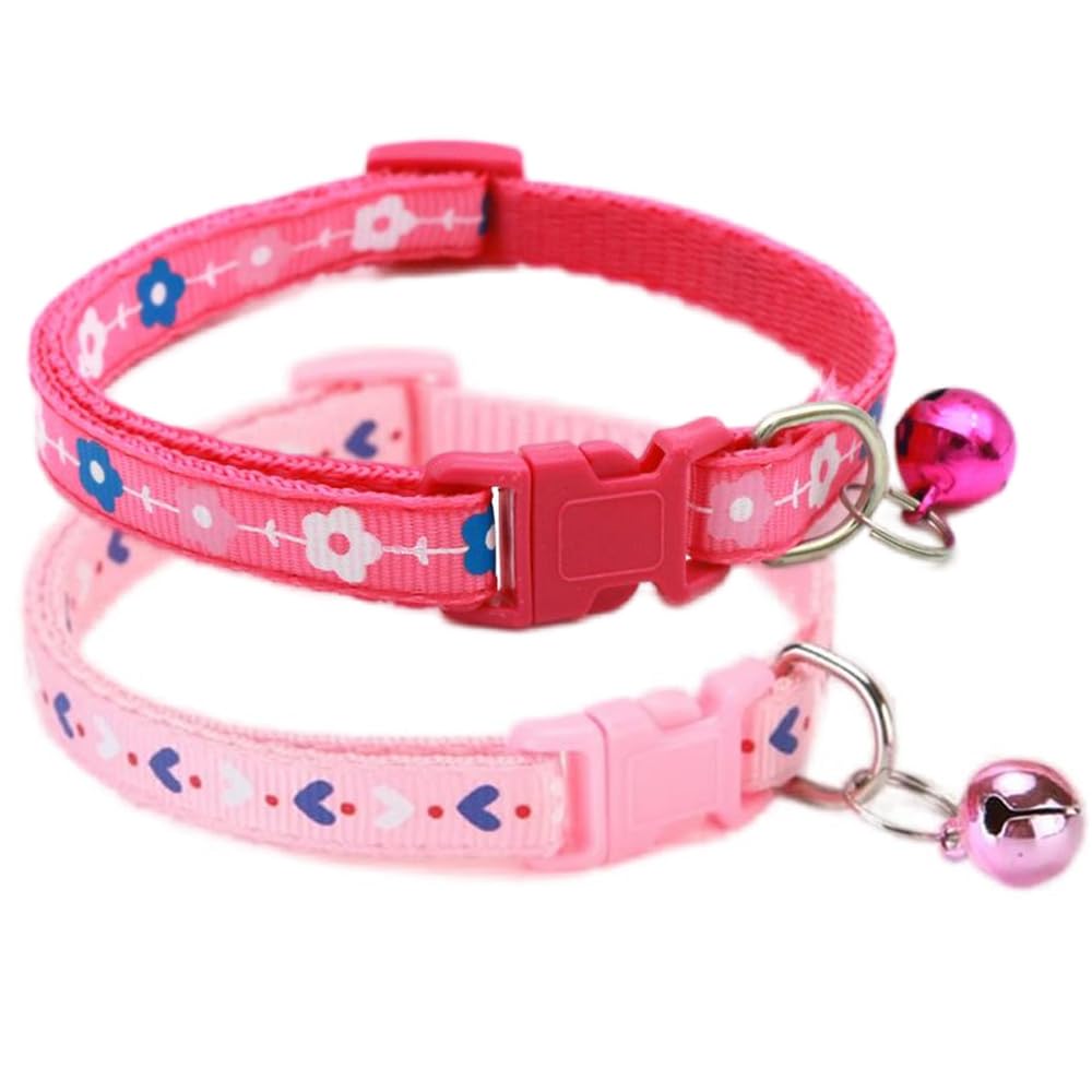 Puppy Collar With Bell - 2 Pack, XS Adjustable For Tiny Dogs & Cats, Pink & Rose Red, Soft Nylon - View #2