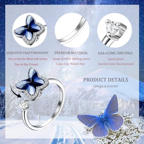 To My Daughter - Butterfly Ring Girl Ring, Premium Butterfly Rings For Women, Cubic Zirconia Ring Anxiety Ring, Fidget Rings for Girl, Adjustable Open Ring, Butterfly Rings Jewelry for Teens2
