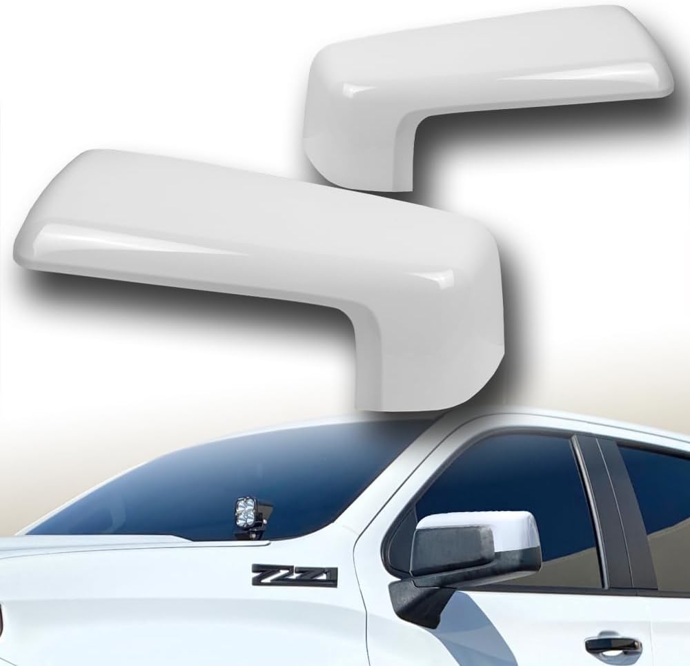 Q-TECH, Summit White Side Mirror Cover Replacement Compatible with 2019-2024 Chevy Silverado 1500, Side Mirror Cap Kit, ABS Plastic LH+RH, 2020 2021 2022 2023