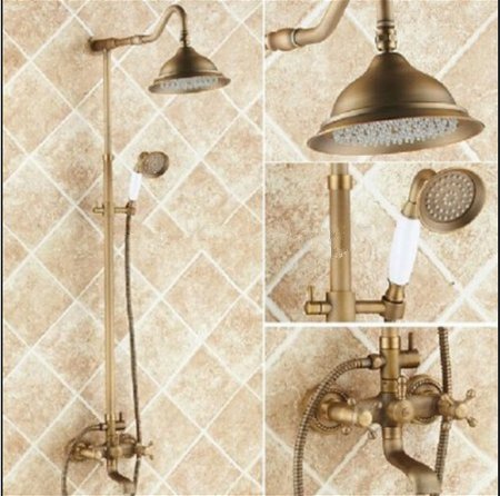 Robinet mitigeur colonne de douche pluie laiton antique baignoire mural de 20,3 cm