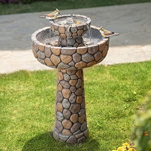 bird bath with waterfall feature that will transform your garden 7 Glitzhome Water Fountain Outdoor with Birds Decor, 24.4”H 2-Tier Bird Bath Outdoor Fountain with Pump, Freestanding Garden Waterfall Fountains Water Feature