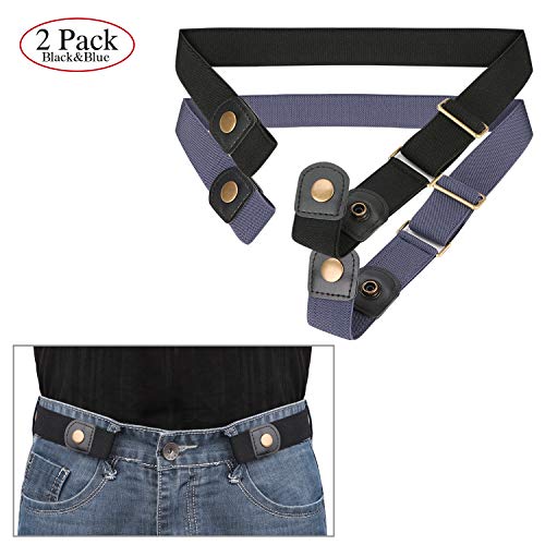 Image of No Buckle Invisible Elastic Stretch Belt for Men /Women Fits waist 24-50in (01 2Pack Black&Blue, Fits waist size 36 inch-50 inch)