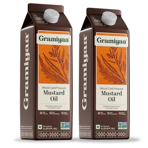 Image of Gramiyaa Wood Cold Pressed Mustard Oil 2 Ltr | 100% Pure Unrefined Marachekku Oil /Kachi Ghani Oil | Chemical & Cholesterol Free Healthy Cooking Oil for Daily Use (Pack of 2)