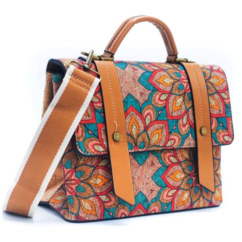DeCarbonize Sac à main en liège pour femme Mini Courrier Design vintage, Crossbody, Sac à bandoulière Cuir végétalien Durable écologique, 24 cm
