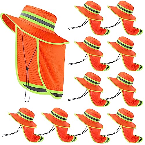 Jexine 10 Pcs High Visibility Safety Hat with Neck Flap,Orange