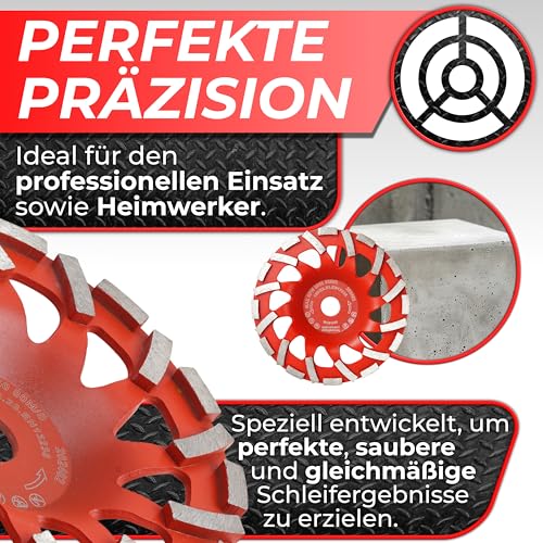 Woltersberger® Profi Diamant Schleiftopf 180 mm x 22,23 mm Schleifteller für Schleifarbeiten mit Beton und harten Baustoffen Granit Naturstein Estrich Putz Marmor Markenqualität