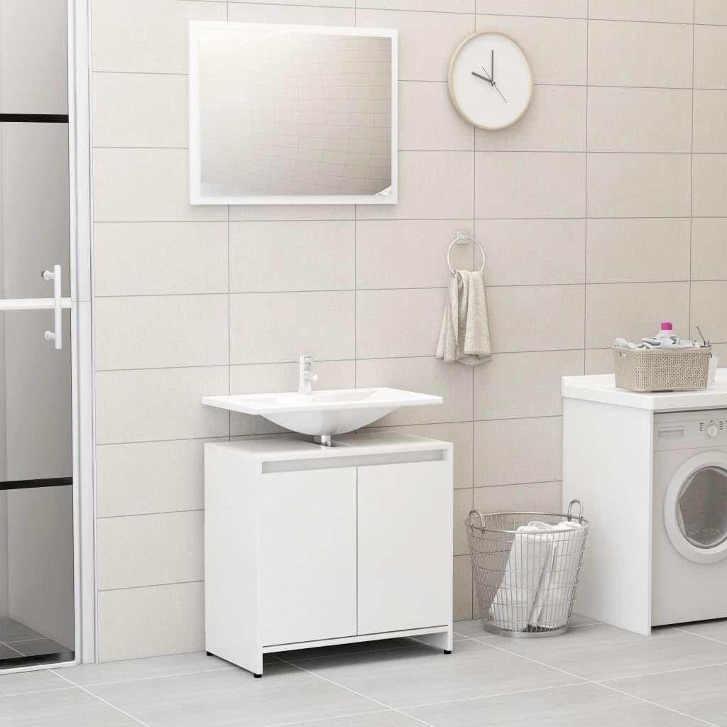 Möbelsets 3-teilig Badmöbel Set Hochglanz Weiß Holzwerkstoff Badmöbel Sets