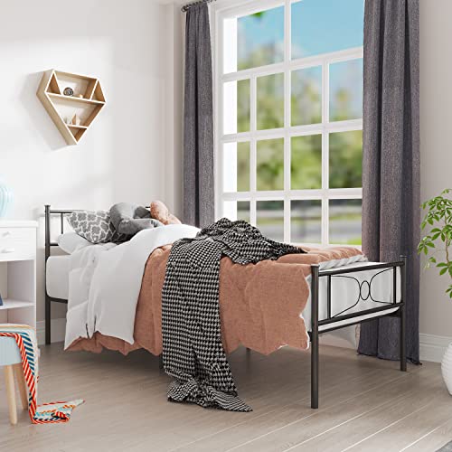 Bed For Boys/Teen Twin Bed Frames No Box Spring Need Twin Beds Mattress Foundation With Headboard Single Metal Platform Bed Frame,Black #TOP5