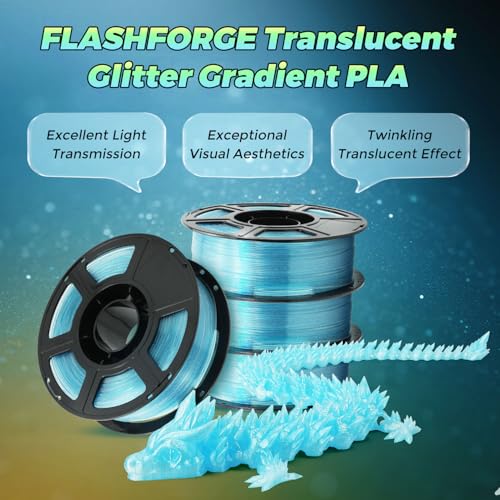 Image of FLASHFORGE Translucent Glitter PLA Mermaid Tears Filament, Shiny Sparkling Gradient 3D Printer Filament, Fast Color Change Between Pale Blue and Light Blue, Adjustable Transparency
