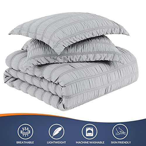 Walensee King Seersucker Comforter Set 100% Polyester Soft Washable Microfiber Bed Comforters With 2 Pillowshams, Lightweight Cozy Bedding Comforter Sets For All Season, 3 Pieces, 104"X90", Grey #TOP3