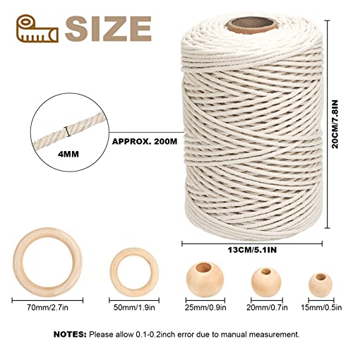 Macrame Cord 4Mm X 220 Yards, Natural Cotton Macrame Rope - 4 Strands Twisted Braided Cotton Cord For Wall Hanging, Plant Hangers, Crafts, Soft Undyed Craft Cord (4Mmx220Yd, Natural Color) #TOP1