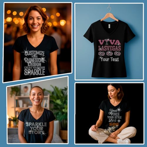 Personalized Custom Your Text Womens T-Shirt Rhinestone Bling Black Tee Las Vegas Dice Pink3