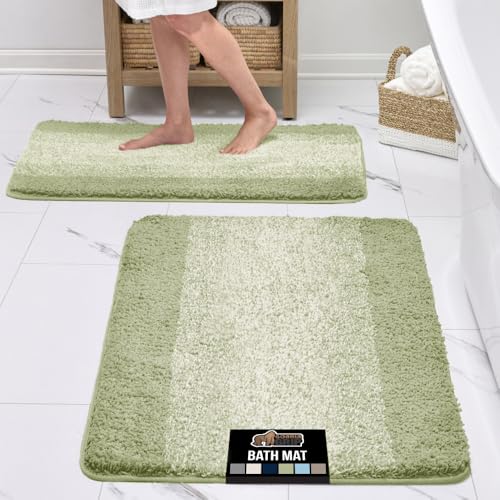 GORILLA GRIP Soft Plush Bathroom Rugs with Rubber Backing Set of 2, Absorbent Quick Dry Bath Mat, Machine Washable Shower Mats, Home Décor Accessories, Bathmat Rug Floor, 24x16 and 30x18 Sage