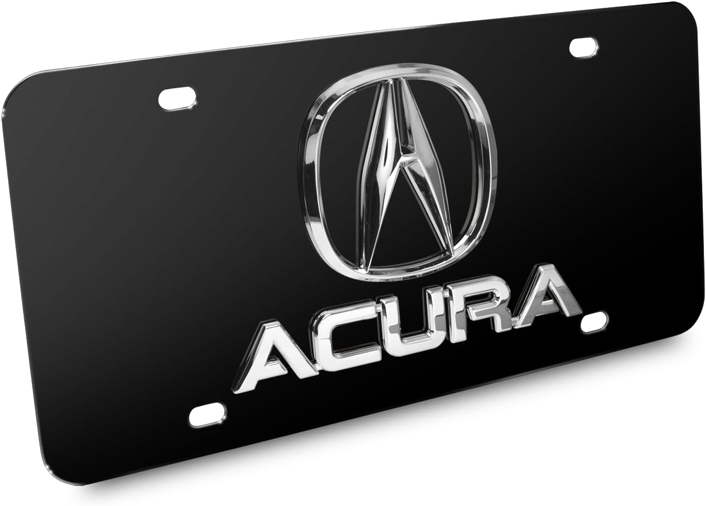 iPick Image for Acura Dual Chrome Logo in 3D on Black Stainless Steel License Plate for Decorative