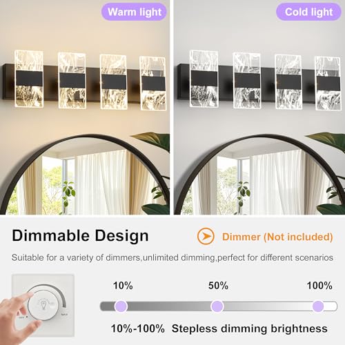 Image of Modern LED Bathroom Light Fixtures Dimmable 4-Light Black Vanity Light