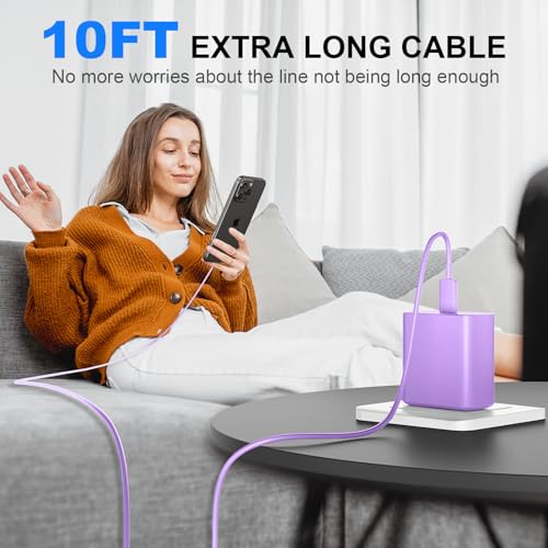 Image of Phone 17 16 Pro Max Charger Fast Charging,45W Phone 17 Charger Type C Chargers USB C Charge Block &10FT Long C Charging Cables Cord for Phone 17 /17 Pro / 17 Pro Max /Air /Phone 16 15 Pro Max,Purple