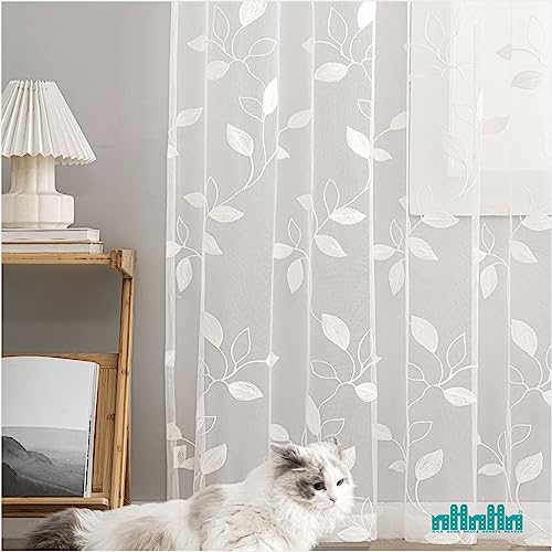 Nhnhn Sheer Curtains 96 Inch Length 2 Panels Set, Embroidered Semi Sheer Voile Curtain Panels, Rod Pocket Light Filtering Sheer Curtains For Living Room (Van Gogh's Peas - 407, 52W X 96L) #TOP4